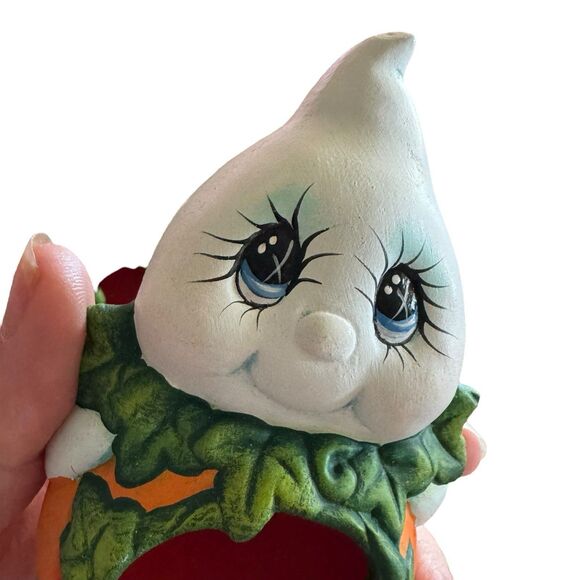 Ceramic Ghostly Pumpkins Hand Painted Halloween Figurine Shelf Sitters Set Of 2 - Picture 10 of 11